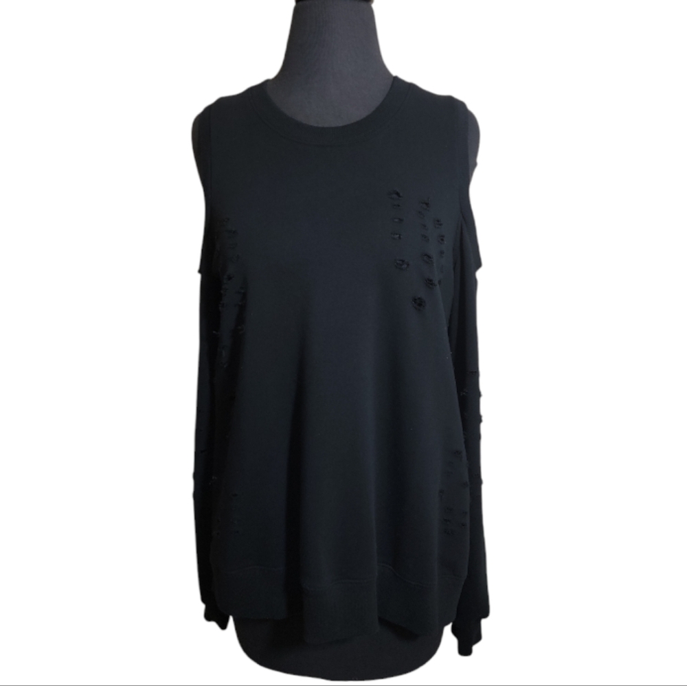 Jamison long sleeve cold shoulder distress zip back black sweatshirt size medium
